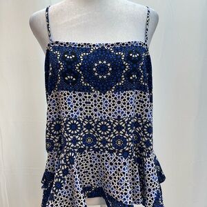 Aqua Navy and White Sleeveless Geometric Print Camisole M